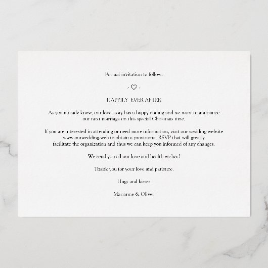 Whimsical MR & MRS Christmas Wedding 3 Photos 箔招待状 (裏面)