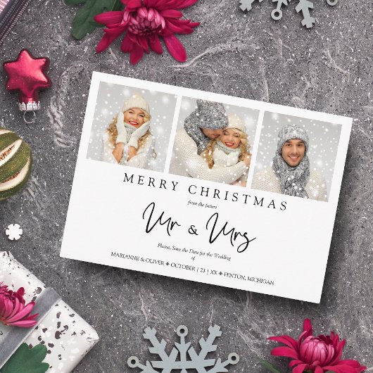 Whimsical MR & MRS Christmas Wedding Photos シーズンカード