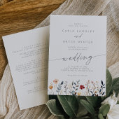 Whimsical Multicolor Wildflower Front Back Wedding 招待状