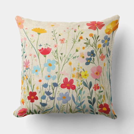 Whimsical Multicolored Floral Garden クッション (正面)