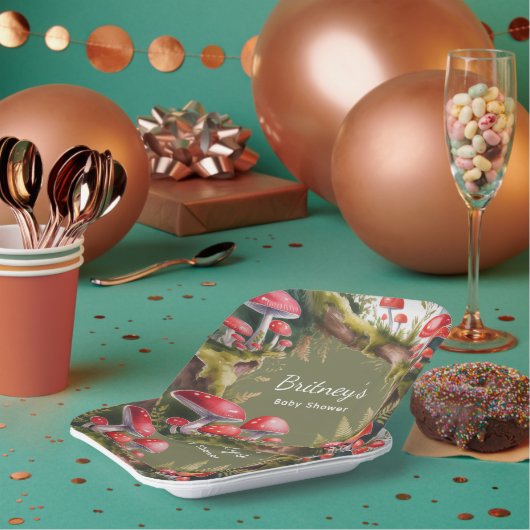 Whimsical Mushroom Baby Shower ペーパープレート (複数)