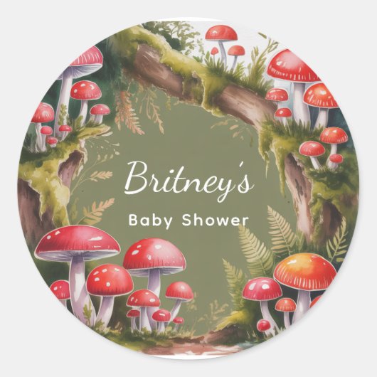 Whimsical Mushroom Baby Shower ラウンドシール (正面)