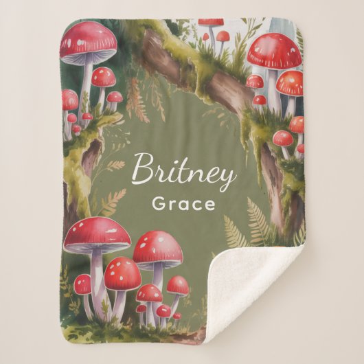 Whimsical Mushroom Baby Shower Gift シェルパブランケット (正面)