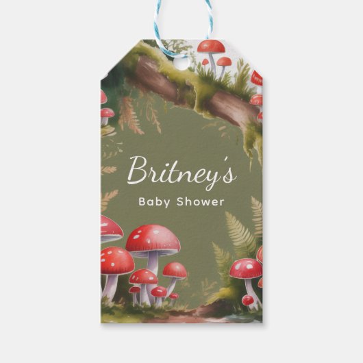 Whimsical Mushroom Baby Shower Thank You ギフトタグ (正面)