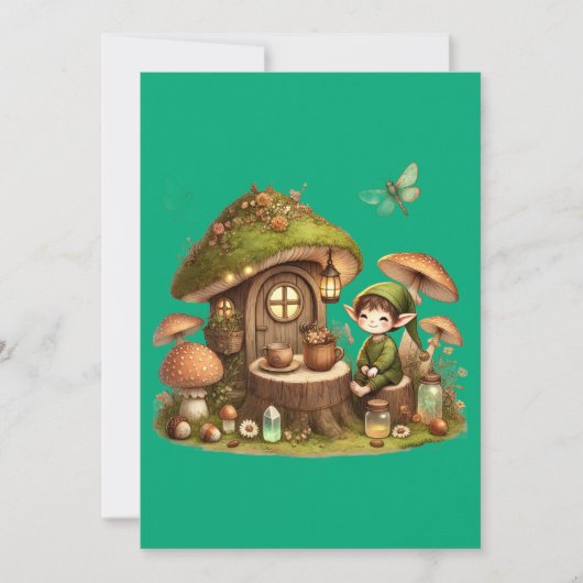 "Whimsical Mushroom Cottage Greeting Card シーズンカード (正面)