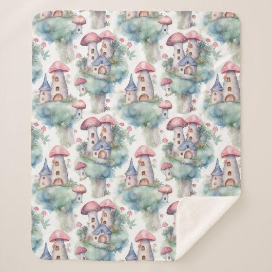 Whimsical Mushroom Cottage Pattern (10) シェルパブランケット (正面)