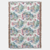 Whimsical Mushroom Cottage Pattern (11) スローブランケット (正面縦)