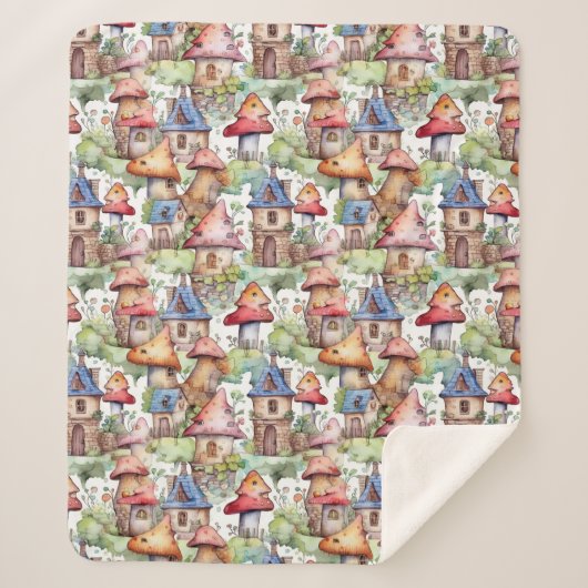 Whimsical Mushroom Cottage Pattern (1) シェルパブランケット (正面)