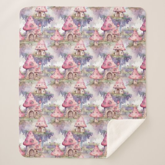 Whimsical Mushroom Cottage Pattern (4) シェルパブランケット (正面)