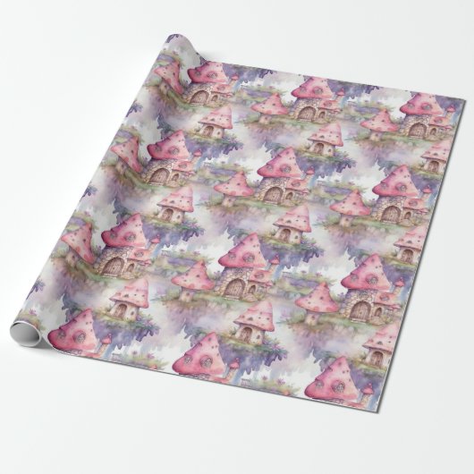 Whimsical Mushroom Cottage Pattern (4) ラッピングペーパー (アンロールド)
