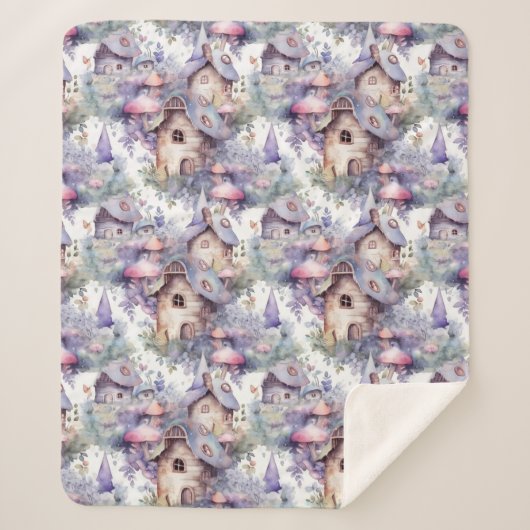 Whimsical Mushroom Cottage Pattern (5) シェルパブランケット (正面)