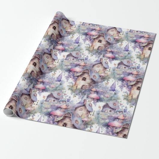Whimsical Mushroom Cottage Pattern (5) ラッピングペーパー (アンロールド)