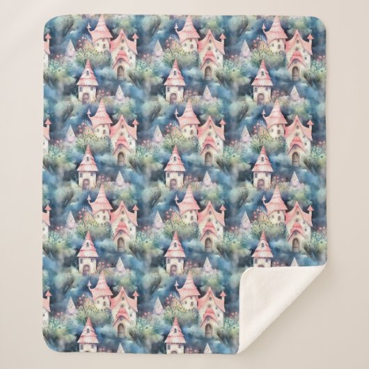 Whimsical Mushroom Cottage Pattern (8) シェルパブランケット (正面)