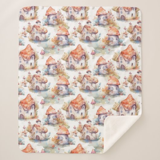 Whimsical Mushroom Cottage Pattern (9) シェルパブランケット (正面)