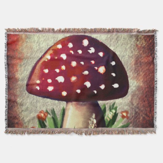Whimsical Mushroom & Fungi Motif – Nature-Inspired スローブランケット (正面)