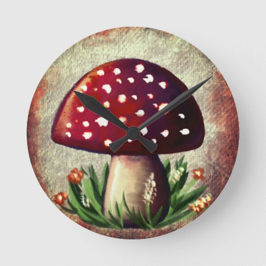 Whimsical Mushroom & Fungi Motif – Nature-Inspired ラウンド壁時計 (正面)