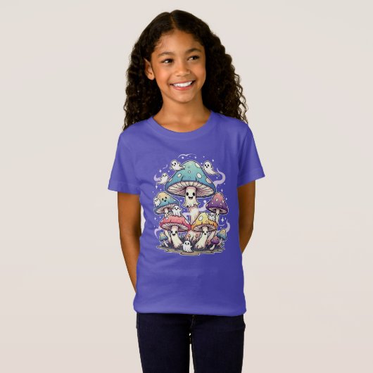 Whimsical Mushroom Ghosts Halloween Illustration. Tシャツ (正面フル)