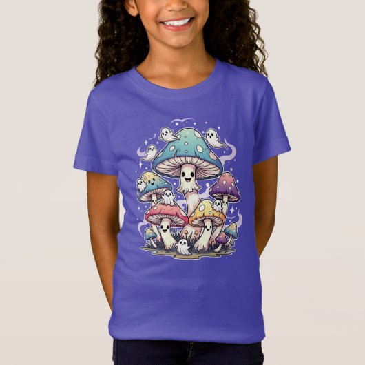 Whimsical Mushroom Ghosts Halloween Illustration. Tシャツ (正面)