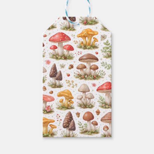 Whimsical Mushroom Pattern – Vintage Botanical ギフトタグ (正面)