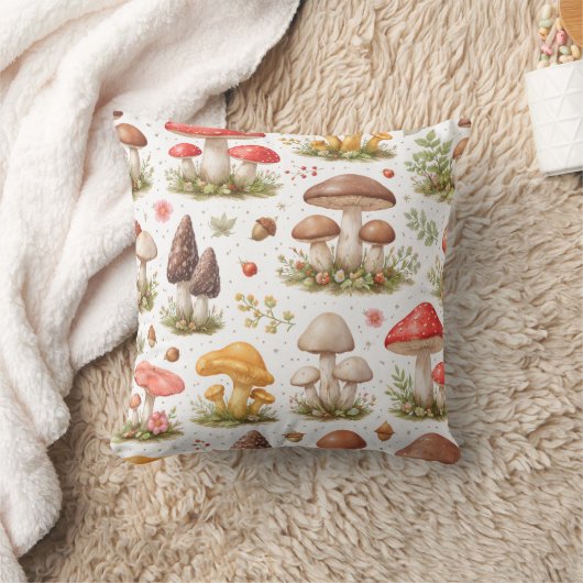 Whimsical Mushroom Pattern – Vintage Botanical クッション (ブランケット)