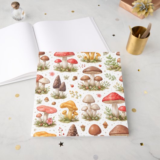 Whimsical Mushroom Pattern – Vintage Botanical  ゲストブック (正面見開き)