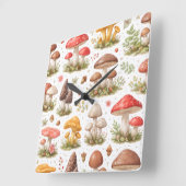 Whimsical Mushroom Pattern – Vintage Botanical スクエア壁時計 (傾斜)