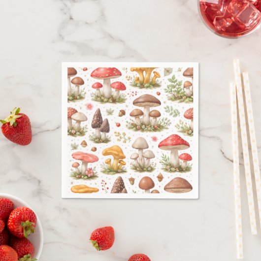 Whimsical Mushroom Pattern – Vintage Botanical スタンダードカクテルナプキン (インサイチュ)