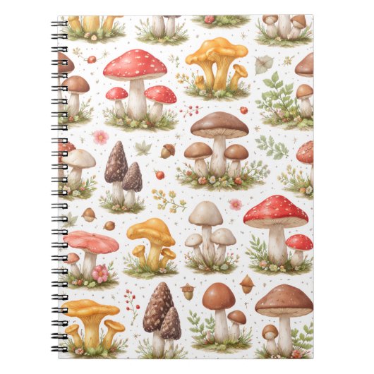 Whimsical Mushroom Pattern – Vintage Botanical  ノートブック (正面)