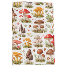 Whimsical Mushroom Pattern – Vintage Botanical  ミディアムペーパーバッグ