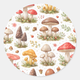 Whimsical Mushroom Pattern – Vintage Botanical  ラウンドシール