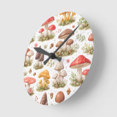Whimsical Mushroom Pattern – Vintage Botanical  ラウンド壁時計 (傾斜)