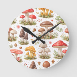 Whimsical Mushroom Pattern – Vintage Botanical  ラウンド壁時計