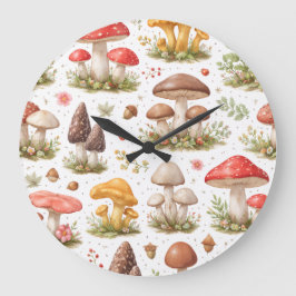Whimsical Mushroom Pattern – Vintage Botanical  ラージ壁時計