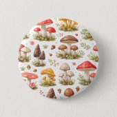 Whimsical Mushroom Pattern – Vintage Botanical  缶バッジ (正面)