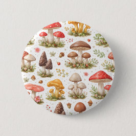 Whimsical Mushroom Pattern – Vintage Botanical  缶バッジ