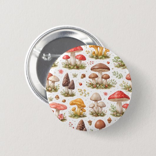 Whimsical Mushroom Pattern – Vintage Botanical  缶バッジ (正面&裏面)