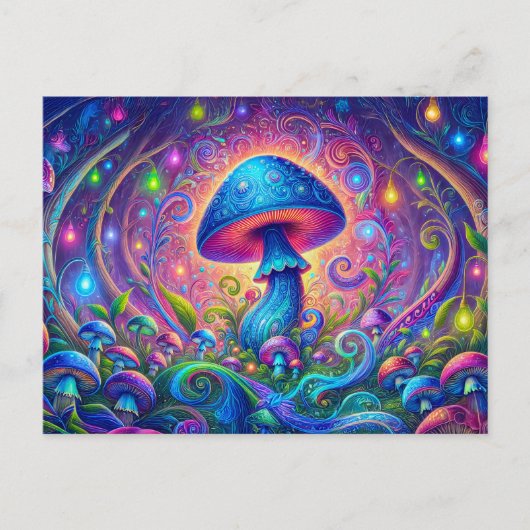 Whimsical Mushroom World Psychedelic Nature Fantas ポストカード (正面)