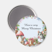 Whimsical Mushrooms and Mouse Christmas Wishes マグネット (正面/裏面)