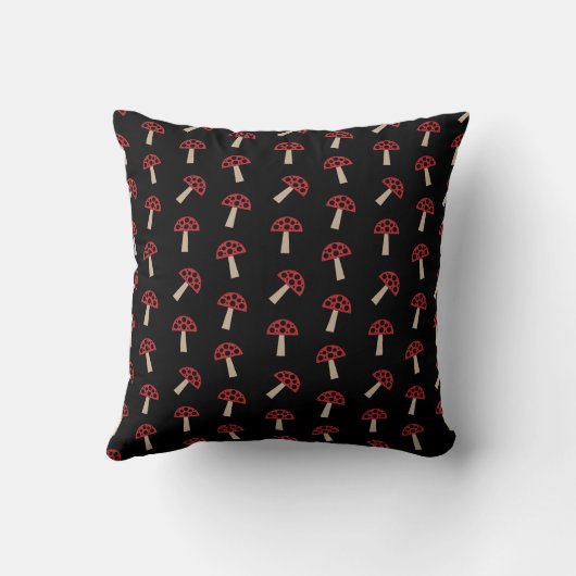 Whimsical Mushrooms Red And Black Pattern クッション (裏面)