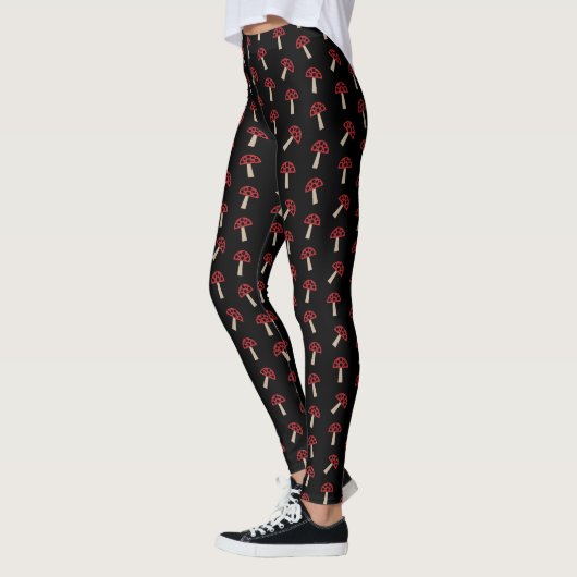 Whimsical Mushrooms Red And Black Pattern レギンス (左)