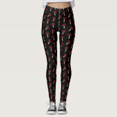 Whimsical Mushrooms Red And Black Pattern レギンス (正面)