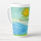 Whimsical Naive Art Sun Landscape カフェラテマグ (左アングル)