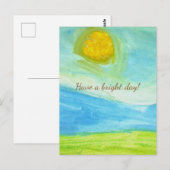Whimsical Naive Art Sun Landscape ポストカード (正面/裏面)