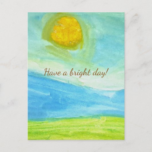 Whimsical Naive Art Sun Landscape ポストカード (正面)