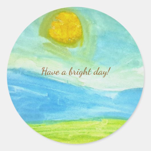 Whimsical Naive Art Sun Landscape ラウンドシール (正面)