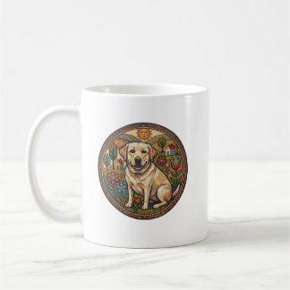 Whimsical Naive Art Yellow Labrador コーヒーマグカップ