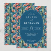 Whimsical Navy Botanical Cactus 招待状 (正面/裏面)