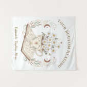 Whimsical Neutral Boho Teacup Flowers Design タペストリー (正面(横))