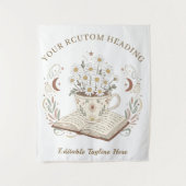 Whimsical Neutral Boho Teacup Flowers Design タペストリー (正面)