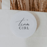 Whimsical Neutral Gender Reveal Team Girl 缶バッジ<br><div class="desc">Introducing our whimsical neutral gender reveal team girl button—perfect for any season, whether it's fall, winter, spring, or summer! This button has a boho-chic vibe with modern, elegant calligraphy and a minimalist black-and-white design. It's pretty and unique, with a touch of vintage shabby chic, making it perfect for both boys...</div>